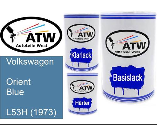 Volkswagen, Orient Blue, L53H (1973): 500ml Lackdose + 500ml Klarlack + 250ml Härter - Set, von ATW Autoteile West.